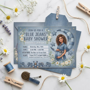 Rustic Denim Boy Baby Shower Blue Jean Daisy Moon Invitation