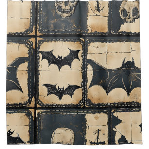 Rustic Denim Halloween Patchwork Pattern Shower Curtain
