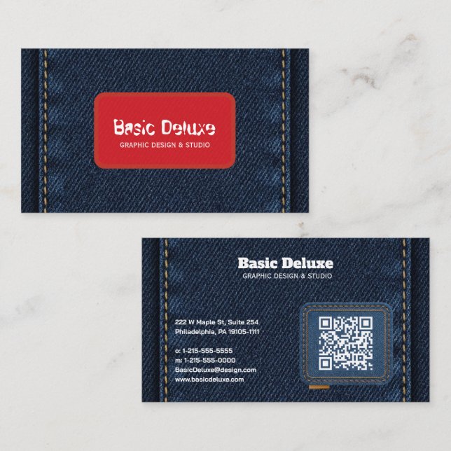 Rustic Denim Patch Business Card | Dark Blue Jean  (Front/Back)