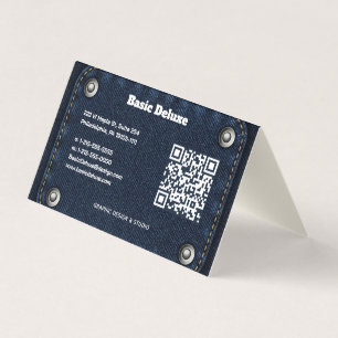 Rustic Denim Patch Business Card Dark Blue Jean