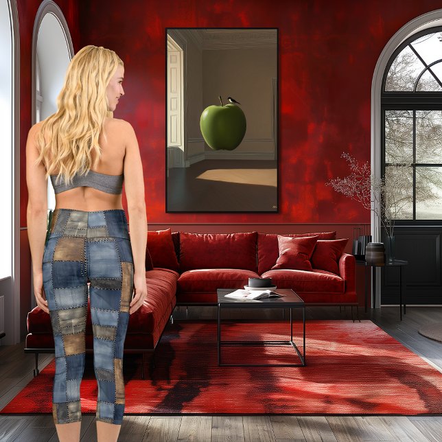 Rustic Denim Patchwork – Vintage Artisan Pattern Capri Leggings (Creator Uploaded)