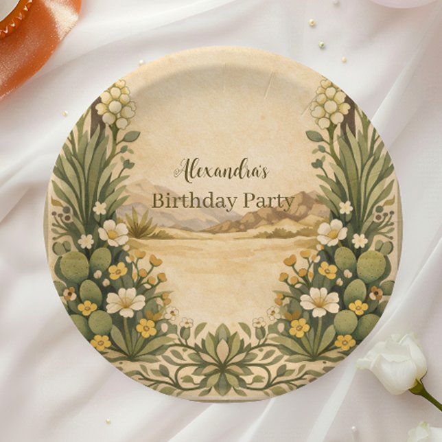 Rustic Desert Botanicals Birthday Paper Plate (Creator Uploaded)