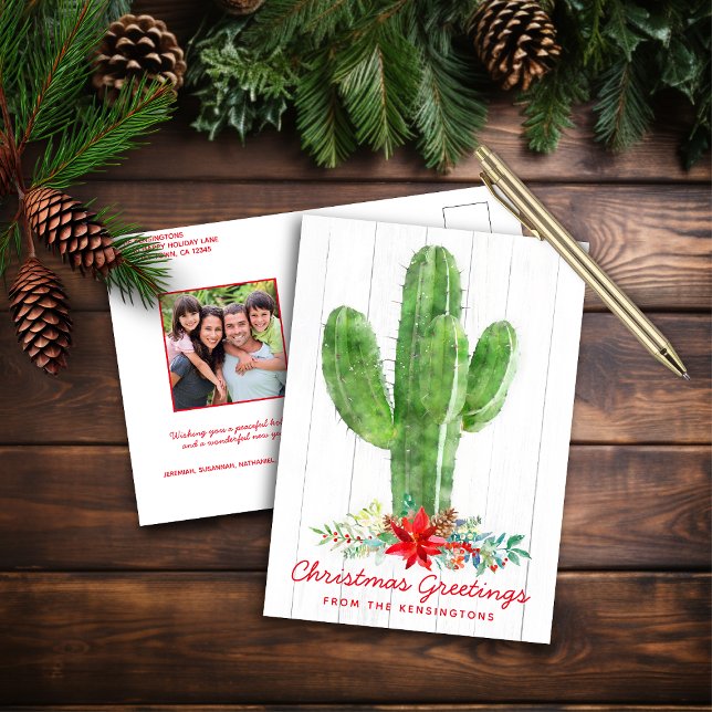 Rustic Desert Cactus Christmas Holiday Photo (Rustic Desert Cactus Christmas Holiday Photo Postcard)