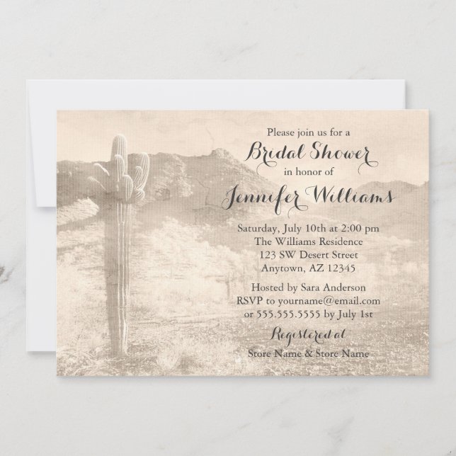 Rustic Desert Cactus Tan Bridal Shower Invitation (Front)