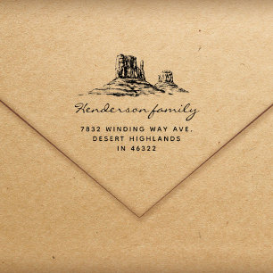 Rustic Desert Mountains Family Return Address Rubber Stamp