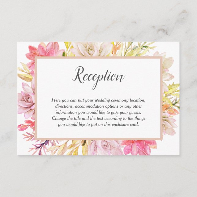 Rustic Desert Succulent Wedding Reception Info Enclosure Card (Front)