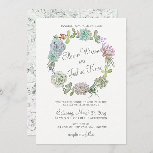Rustic Desert Succulent Wreath Wedding Invitation (Front/Back)