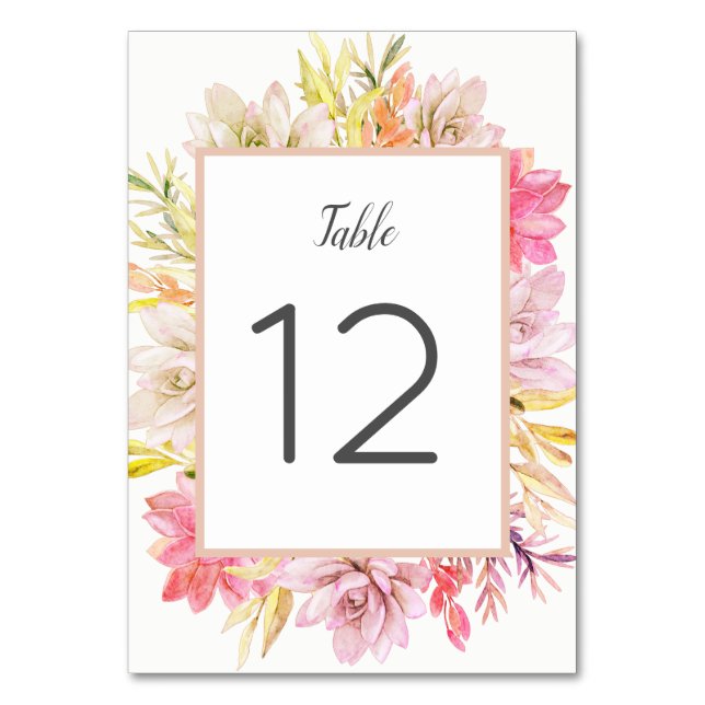 Rustic Desert Succulents Table Number Cards (Front)