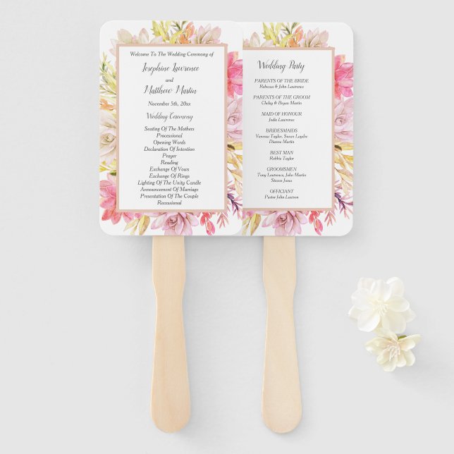 Rustic Desert Succulents Wedding Ceremony Programs Hand Fan (Front and Back)