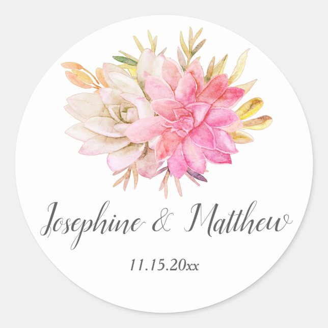 Rustic Desert Succulents Wedding Classic Round Sticker (Front)