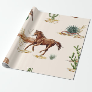 Rustic Desert Watercolor Horse and Cactus Wildlife Wrapping Paper