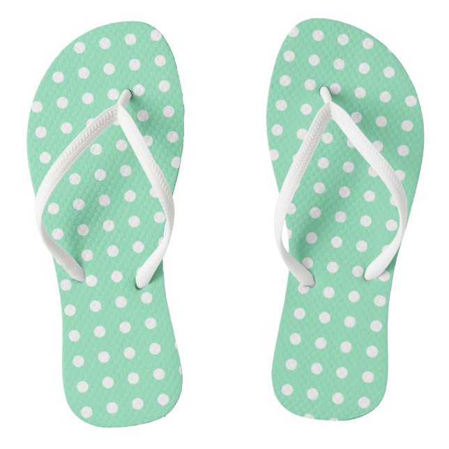 Rustic Design White Dotted Mint Green Template Jandals (Footbed)