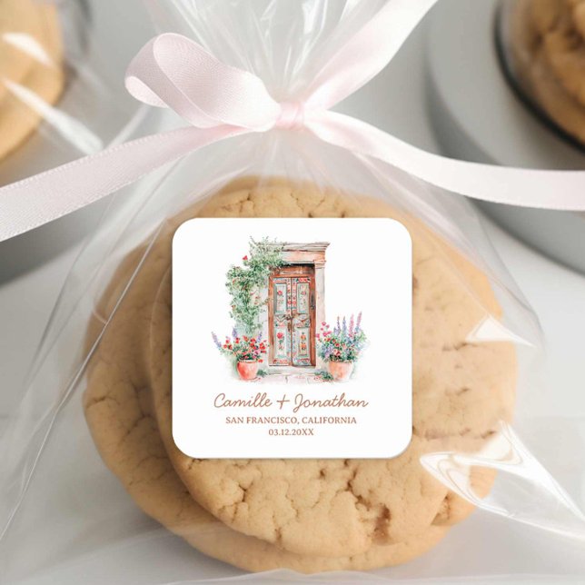 Rustic Destination Wedding Favour Sticker (Rustic Terracotta Wedding  Favor Stickers)