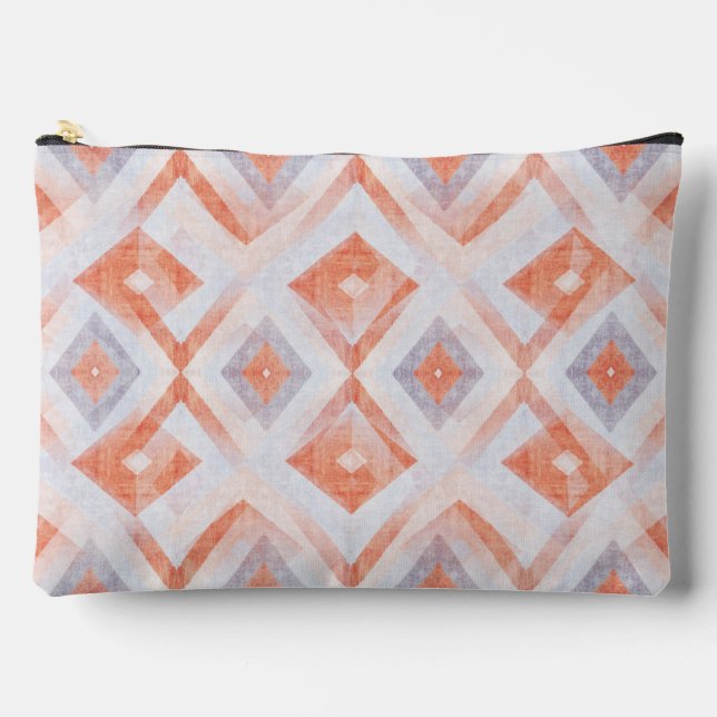 Rustic Diamond Geometric in Terracotta and Blue Accessory Pouch (Front)