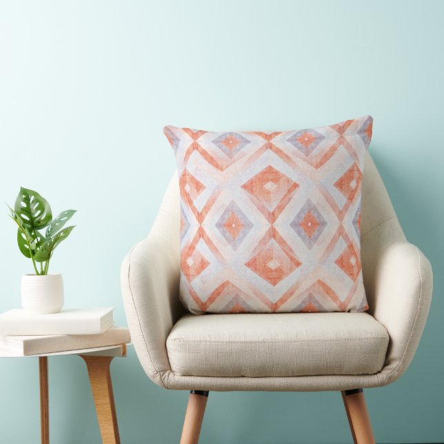 Rustic Diamond Geometric in Terracotta and Blue Cushion (Chair)