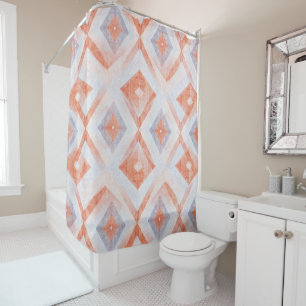 Rustic Diamond Geometric in Terracotta and Blue Shower Curtain