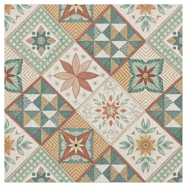 Rustic Diamond Patchwork Pattern - Geometric Fabric (Close Up)