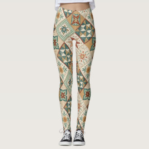 Rustic Diamond Patchwork Pattern - Geometric Leggings
