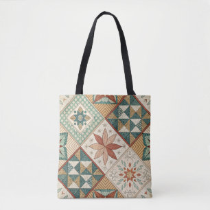 Rustic Diamond Patchwork Pattern - Geometric Tote Bag