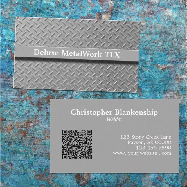 Rustic Diamond Plate Tradesman QR Code Template Business Card (Creator Uploaded)