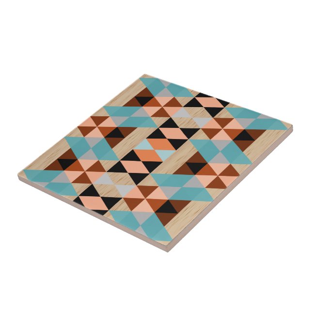 Rustic Diamond Squares Triangles Wood Art Pattern Tile (Side)
