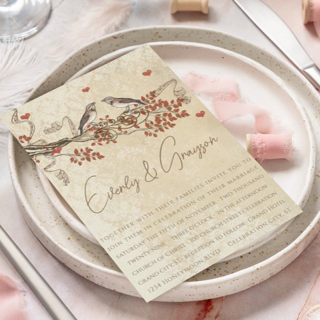 Rustic Die Cut Vintage Bird Wedding Invite (Creator Uploaded)