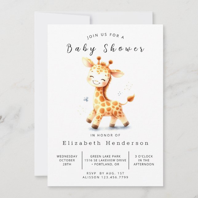 Rustic Digital Giraffe Baby Shower Invitation (Front)