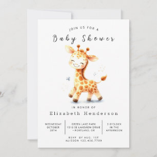 Rustic Digital Giraffe Baby Shower Invitation