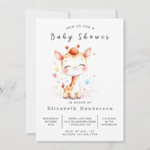 Rustic Digital Giraffe Baby Shower  Invitation