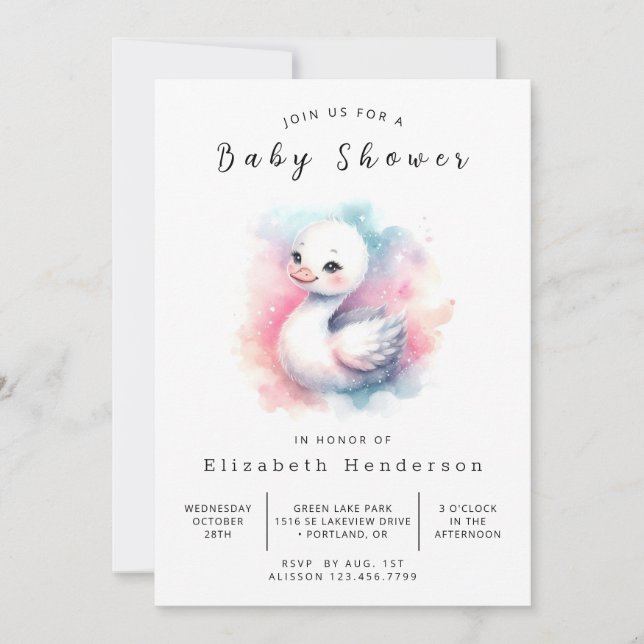 Rustic Digital Swan Baby Shower  Invitation (Front)
