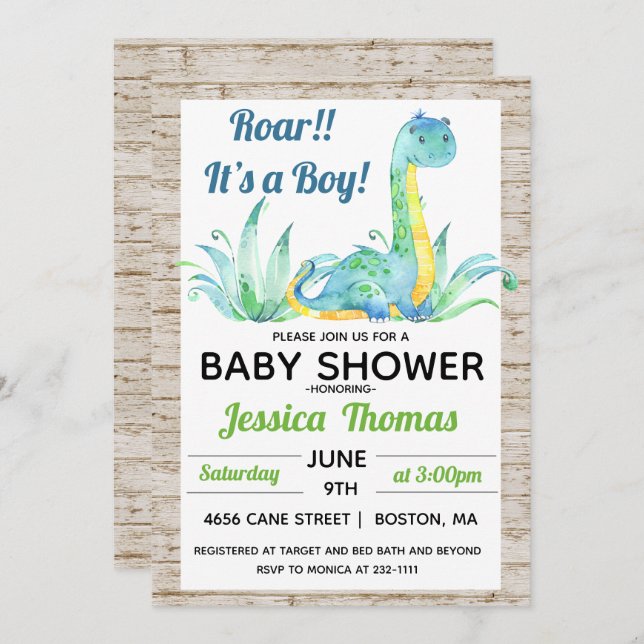 Rustic Dinosaur Boy Baby Shower Invitation (Front/Back)