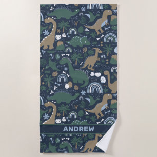 Rustic Dinosaur Forest Prehistoric Personalised Beach Towel