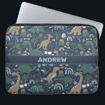 Rustic Dinosaur Forest Prehistoric Personalised Laptop Sleeve<br><div class="desc">Rustic Dinosaur Forest Prehistoric Personalised Pattern. Masculine brown, green, blue dinosaur design with rainbow, volcanoes, and other prehistoric details.</div>