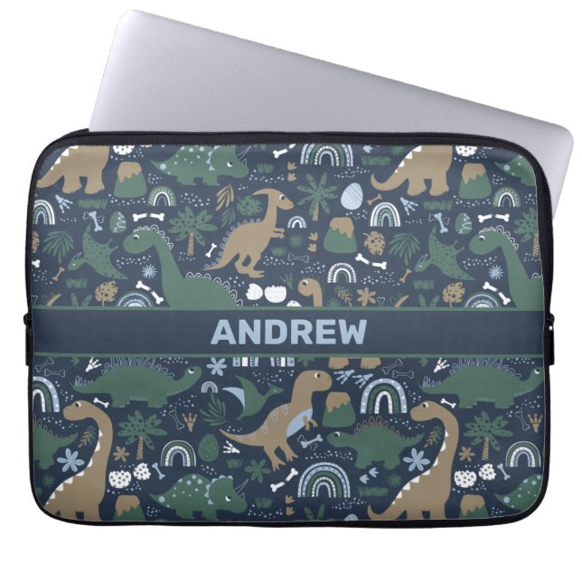 Rustic Dinosaur Forest Prehistoric Personalised Laptop Sleeve (Front)