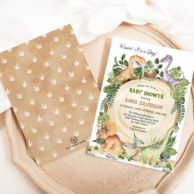Rustic Dinosaur Greenery Boy Baby Shower Invitation (Creator Uploaded)