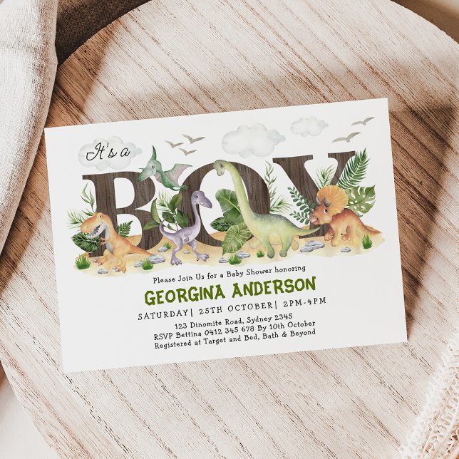 Rustic Dinosaur Prehistoric Forest Boy Baby Shower Invitation (Creator Uploaded)
