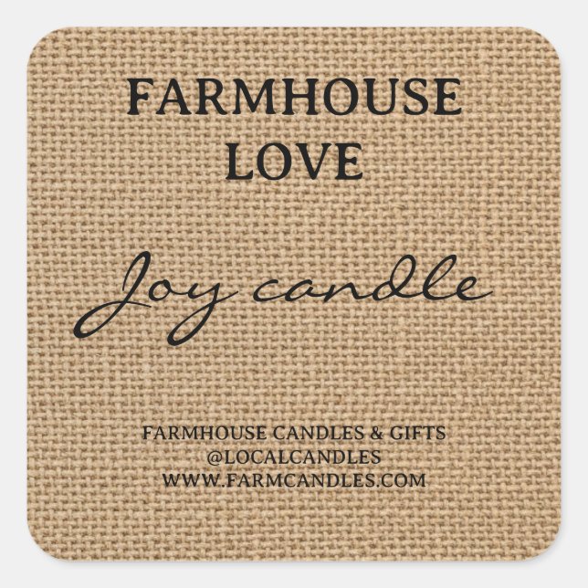 Rustic Distressed Burlap Custom Candle Stickers (Front)