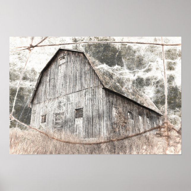 Rustic Distressed Grey Brown Barn Vintage Texture Poster (Front)