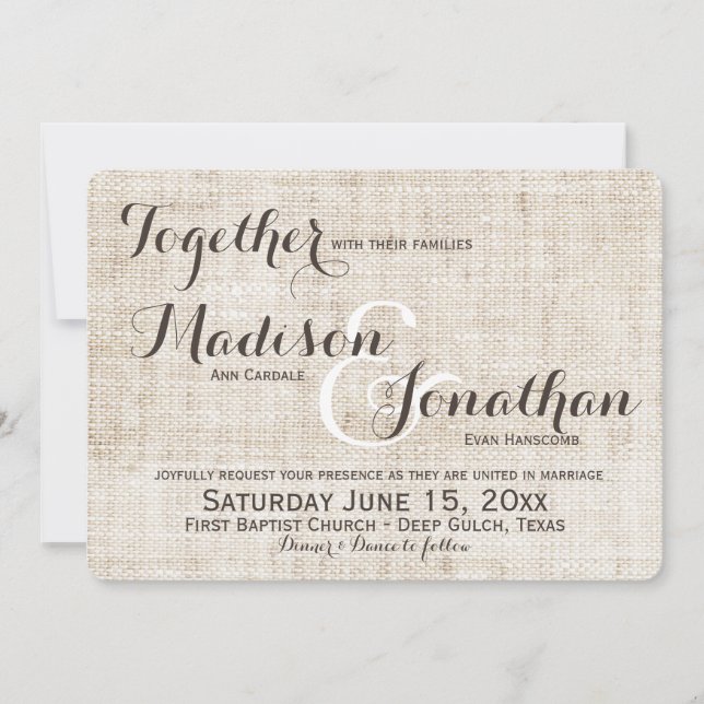 Rustic Distressed Linen Design Wedding Invitations (Front)