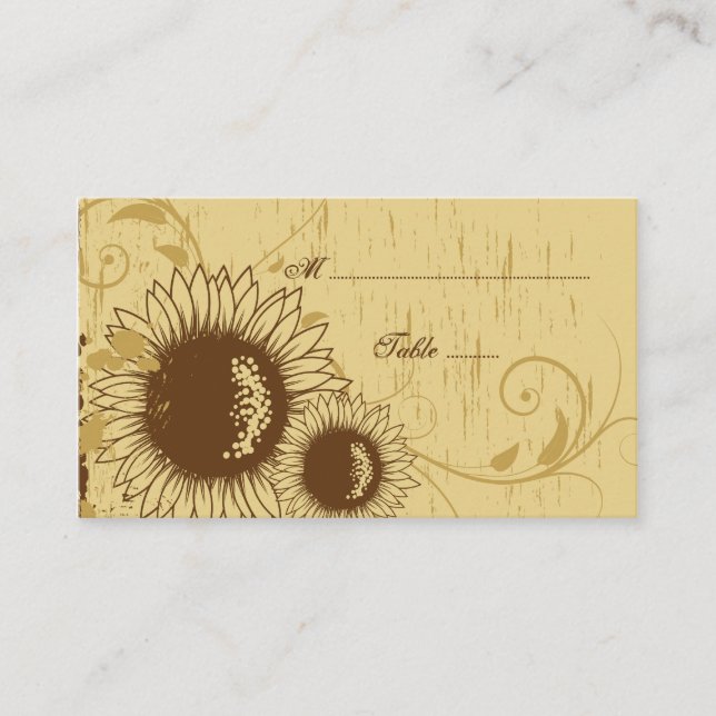 Rustic distressed sunflower wedding place card (Front)