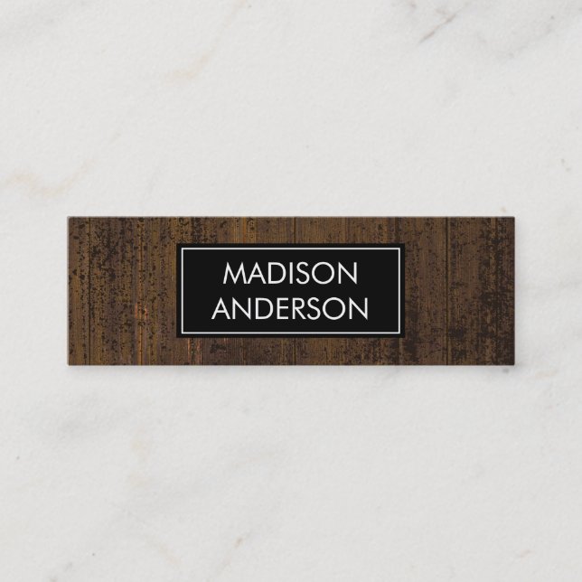 Rustic Distressed Wood Mini Business Card (Front)
