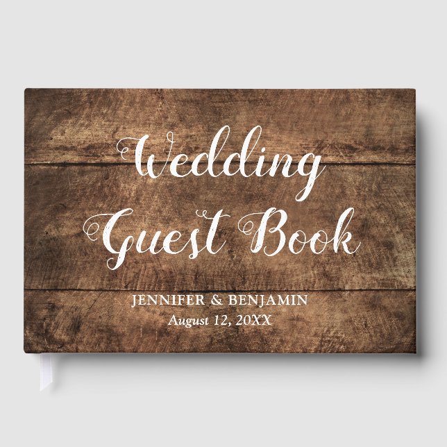Rustic Distressed Wood Wedding Guest Book (Front)