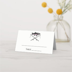 Rustic DIY Colours Fly Fishing Trout Fish Rods Place Card