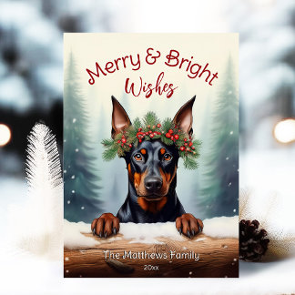 Rustic Doberman Pinscher Christmas Pet Portrait Holiday Card