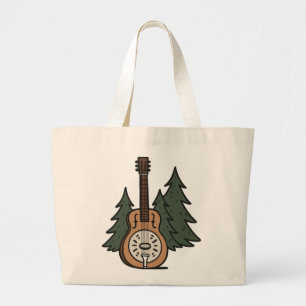 Rustic Dobro Guitar & Pine Trees Design Large Tote Bag