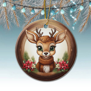 Rustic Doe Holiday Reindeer Festive Deer Xmas 🦌🎄 Ceramic Tree Decoration