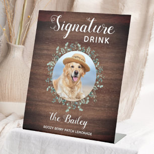 Rustic Dog Bar Pet Wedding Signature Drinks Photo Pedestal Sign