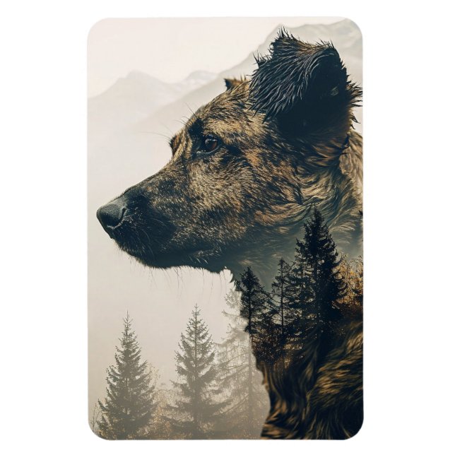 Rustic Dog Forest Landscape Magnet (Vertical)