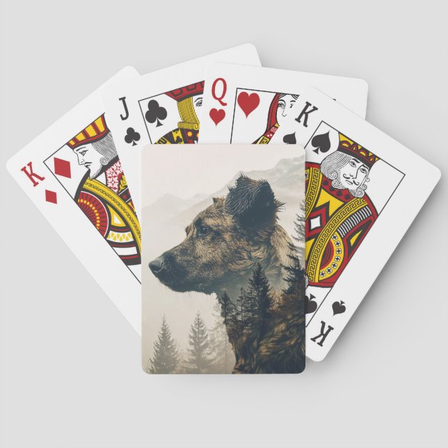 Rustic Dog Forest Landscape Playing Cards (Back)