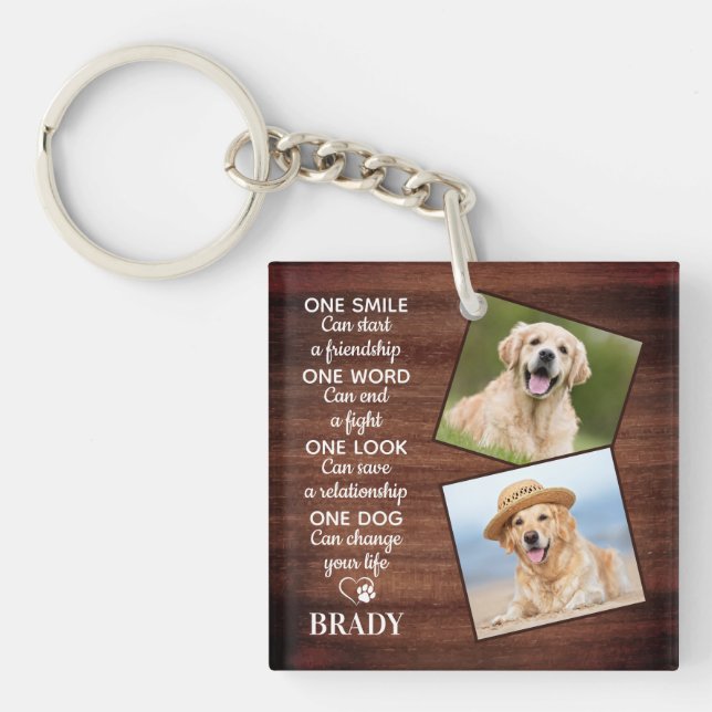 Rustic Dog Lover Quote Keepsake Pet Dog Photo Key Ring (Front)